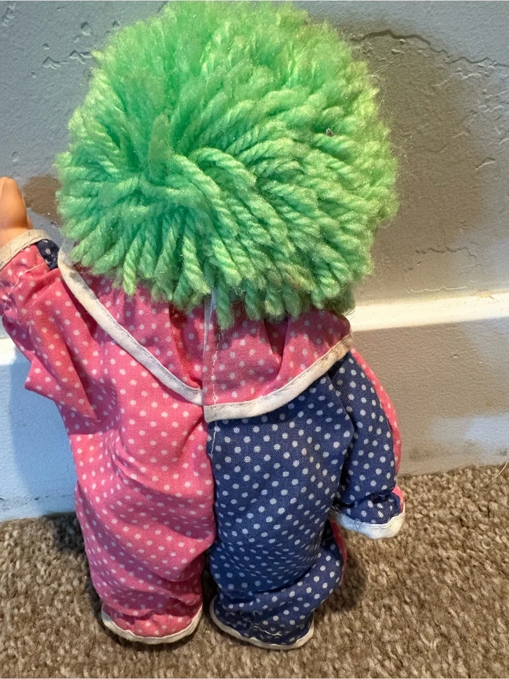 Pink & Blue Polka Dot Clown Doll with Green Hair - Kids Toy